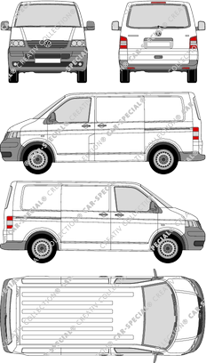 Volkswagen Transporter, T5, furgone, vitre arrière, Rear Flap, 2 Sliding Doors (2003)