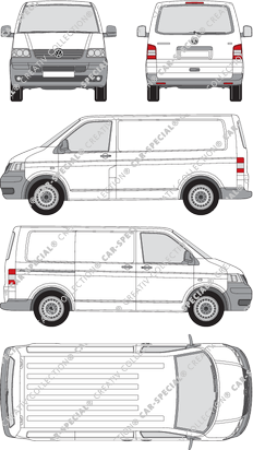 Volkswagen Transporter, T5, furgone, vitre arrière, Rear Flap, 1 Sliding Door (2003)