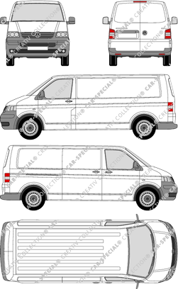 Volkswagen Transporter, T5, furgone, empattement long, Rear Wing Doors, 1 Sliding Door (2003)