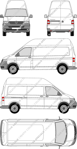 Volkswagen Transporter, T5, van/transporter, high roof, long wheelbase, Rear Wing Doors, 1 Sliding Door (2003)