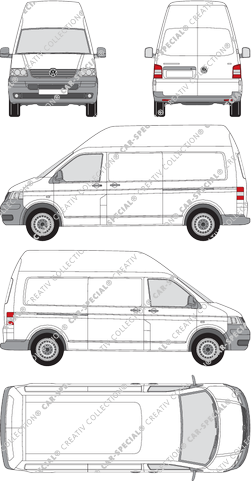 Volkswagen Transporter, T5, van/transporter, high roof, long wheelbase, Rear Wing Doors, 2 Sliding Doors (2003)