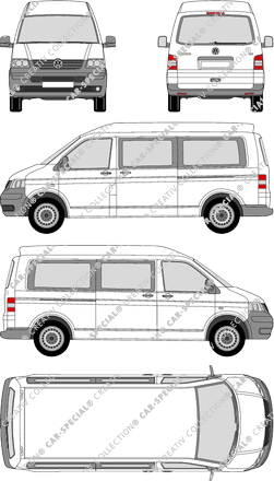 Volkswagen Transporter, T5, minibus, medium high roof, long wheelbase, Rear Flap, 2 Sliding Doors (2003)