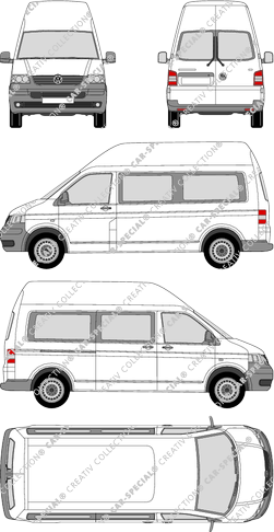 Volkswagen Transporter, T5, minibus, high roof, long wheelbase, Rear Wing Doors, 1 Sliding Door (2003)