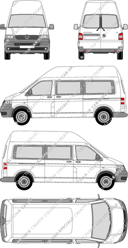 Volkswagen Transporter, T5, minibus, high roof, long wheelbase, Rear Wing Doors, 2 Sliding Doors (2003)