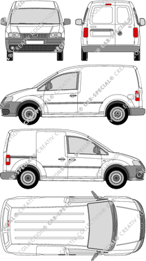 Volkswagen Caddy, Kastenwagen, Rear Wing Doors, 1 Sliding Door (2004)