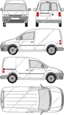 Volkswagen Caddy, furgone, vitre arrière, Rear Wing Doors, 1 Sliding Door (2004)