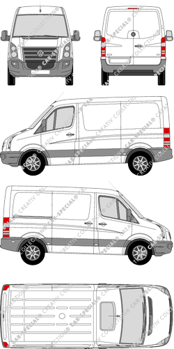 Volkswagen Crafter, furgón, paso de rueda corto, Rear Wing Doors, 1 Sliding Door (2006)