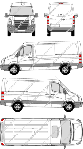 Volkswagen Crafter, furgón, paso de rueda medio, Rear Wing Doors, 2 Sliding Doors (2006)