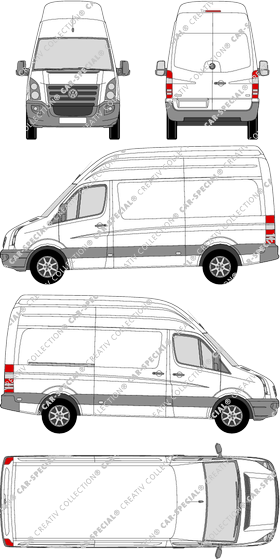 Volkswagen Crafter, furgón, tejado muy alto, paso de rueda medio, Rear Wing Doors, 1 Sliding Door (2006)