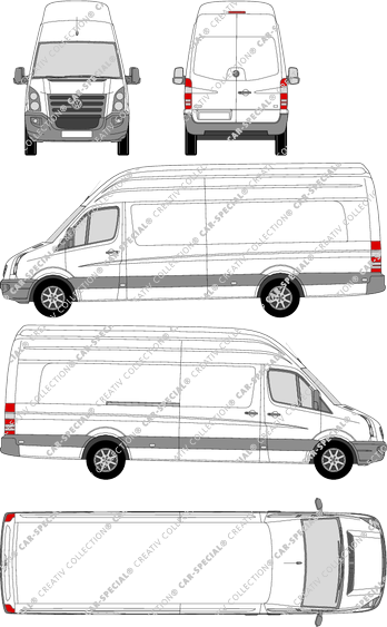 Volkswagen Crafter, van/transporter, high roof, long wheelbase with overlap, Rear Wing Doors, 1 Sliding Door (2006)