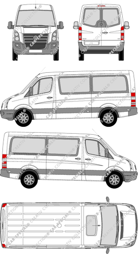 Volkswagen Crafter, microbús, paso de rueda medio, Rear Wing Doors, 1 Sliding Door (2006)