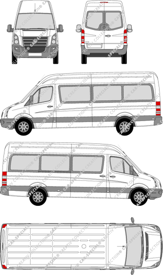 Volkswagen Crafter, microbús, tejado alto, paso de rueda largo, Rear Wing Doors, 1 Sliding Door (2006)