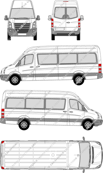 Volkswagen Crafter, microbús, tejado alto, paso de rueda largo, Rear Wing Doors, 2 Sliding Doors (2006)