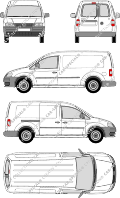 Volkswagen Caddy, Maxi, van/transporter, rear window, Rear Wing Doors, 1 Sliding Door (2007)