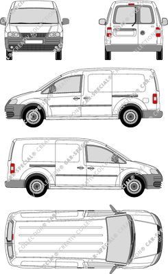 Volkswagen Caddy, Maxi, furgone, vitre arrière, Rear Wing Doors, 2 Sliding Doors (2007)
