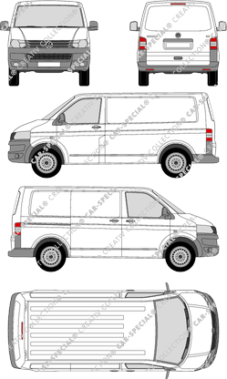 Volkswagen Transporter, T5, furgón, tejado normal, Rear Flap, 1 Sliding Door (2009)
