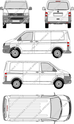 Volkswagen Transporter, T5, furgone, Normaldach, vitre arrière, Rear Flap, 2 Sliding Doors (2009)
