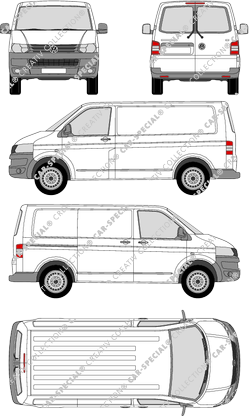 Volkswagen Transporter, T5, furgone, Normaldach, vitre arrière, Rear Wing Doors, 1 Sliding Door (2009)