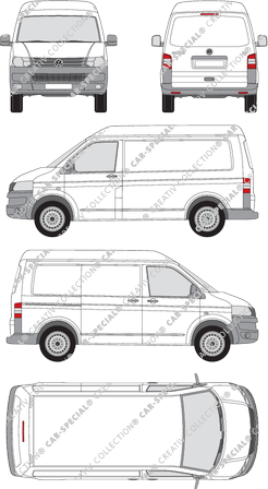 Volkswagen Transporter, T5, furgone, Mittelhochdach, Rear Flap, 1 Sliding Door (2009)