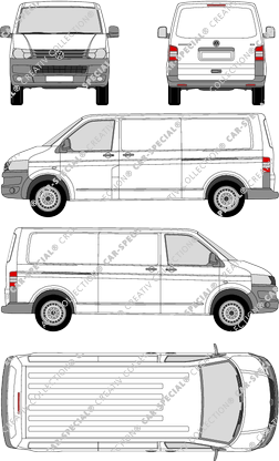 Volkswagen Transporter, T5, furgón, tejado normal, paso de rueda largo, Rear Flap, 2 Sliding Doors (2009)