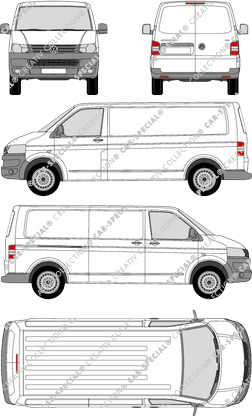 Volkswagen Transporter, T5, fourgon, toit normal, langer Radstand, Rear Wing Doors, 1 Sliding Door (2009)