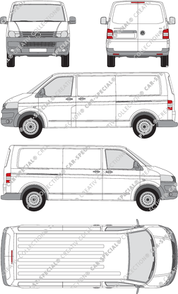 Volkswagen Transporter, T5, Kastenwagen, Normaldach, langer Radstand, Rear Wing Doors, 2 Sliding Doors (2009)