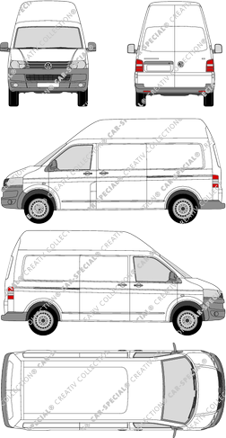 Volkswagen Transporter, T5, furgone, tetto alto, empattement long, Rear Wing Doors, 2 Sliding Doors (2009)