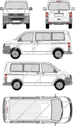 Volkswagen Transporter, T5, camionnette, toit normal, Rear Flap, 2 Sliding Doors (2009)