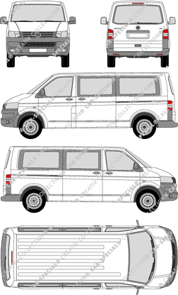 Volkswagen Transporter, T5, Kleinbus, Normaldach, empattement long, Rear Flap, 2 Sliding Doors (2009)