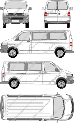 Volkswagen Transporter, T5, Kleinbus, Normaldach, empattement long, Rear Wing Doors, 1 Sliding Door (2009)