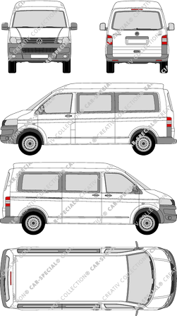 Volkswagen Transporter, T5, Kleinbus, Mittelhochdach, empattement long, Rear Flap, 1 Sliding Door (2009)