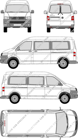 Volkswagen Transporter, T5, camionnette, toit intermédiaire, langer Radstand, Rear Wing Doors, 2 Sliding Doors (2009)
