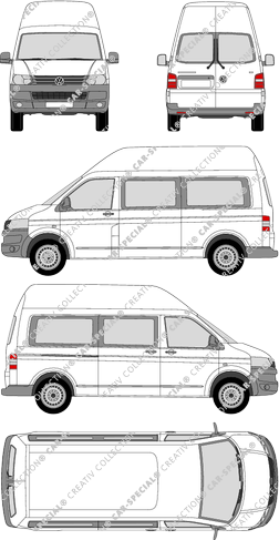 Volkswagen Transporter, T5, camionnette, toit haut, langer Radstand, Rear Wing Doors, 1 Sliding Door (2009)