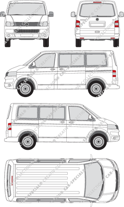 Volkswagen Transporter Caravelle, T5, Caravelle, camionnette, Rear Flap, 2 Sliding Doors (2009)