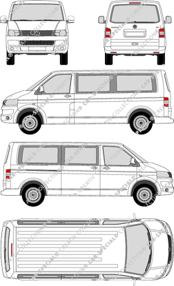 Volkswagen Transporter Caravelle, T5, Caravelle, minibus, long wheelbase, Rear Flap, 1 Sliding Door (2009)