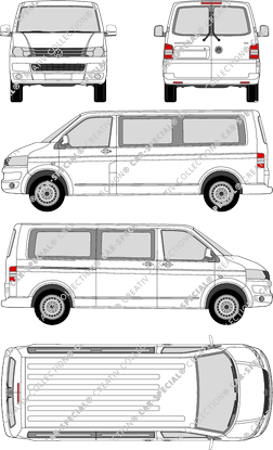 Volkswagen Transporter Caravelle, T5, Caravelle, camionnette, langer Radstand, Rear Wing Doors, 1 Sliding Door (2009)