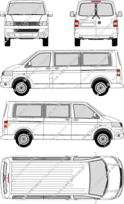 Volkswagen Transporter Caravelle, T5, Caravelle, minibus, long wheelbase, Rear Wing Doors, 2 Sliding Doors (2009)