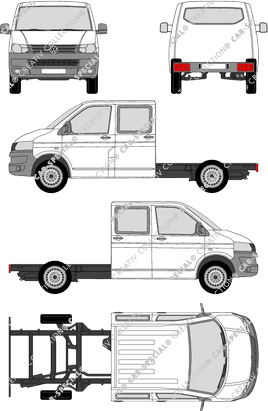 Volkswagen Transporter, T5, Chasis para superestructuras, paso de rueda largo, cabina doble (2009)