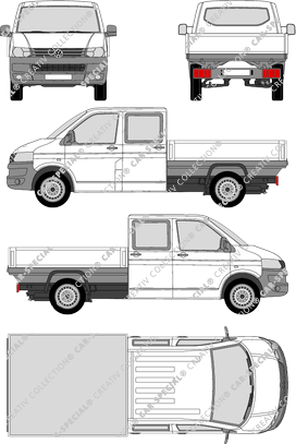 Volkswagen Transporter, T5, pianale, empattement long, Doppelkabine (2009)