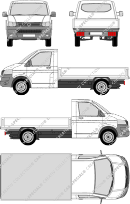 Volkswagen Transporter, T5, remolque de plataforma baja, paso de rueda largo, cabina individual (2009)