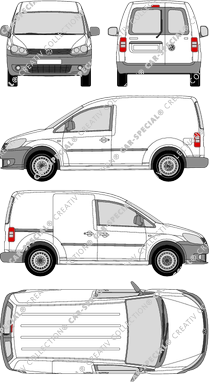 Volkswagen Caddy, van/transporter, rear window, Rear Wing Doors, 1 Sliding Door (2010)