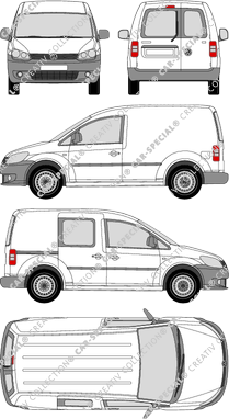 Volkswagen Caddy, fourgon, Heck verglast, rechts teilverglast, Rear Wing Doors, 1 Sliding Door (2010)