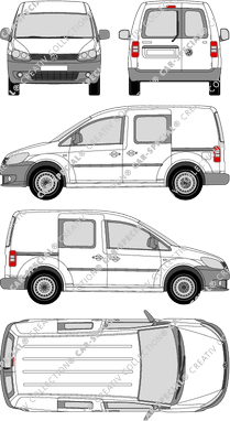 Volkswagen Caddy, furgón, ventana de parte trasera, cabina doble, Rear Wing Doors, 2 Sliding Doors (2010)