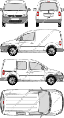 Volkswagen Caddy, furgón, Heck verglast, rechts teilverglast, Rear Flap, 1 Sliding Door (2010)