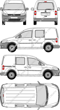 Volkswagen Caddy, furgón, ventana de parte trasera, cabina doble, Rear Flap, 2 Sliding Doors (2010)