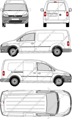 Volkswagen Caddy, Maxi, van/transporter, Rear Wing Doors, 1 Sliding Door (2010)