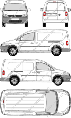 Volkswagen Caddy, Maxi, furgón, Rear Wing Doors, 2 Sliding Doors (2010)