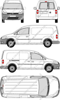Volkswagen Caddy, Maxi, furgón, ventana de parte trasera, Rear Wing Doors, 1 Sliding Door (2010)