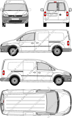 Volkswagen Caddy, Maxi, furgone, vitre arrière, Rear Wing Doors, 2 Sliding Doors (2010)