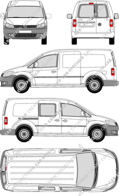 Volkswagen Caddy, Maxi, furgone, Heck verglast, rechts teilverglast, Rear Wing Doors, 1 Sliding Door (2010)